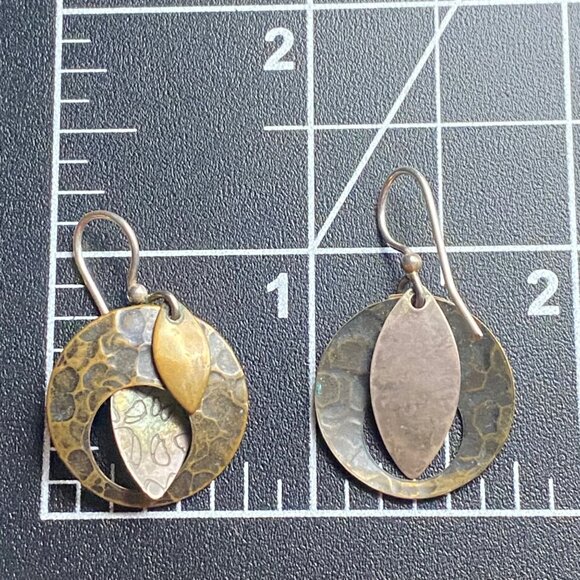 Handcrafted Sterling Silver Brass Copper Dangle Earrings Textured Butterfly Boho - Picture 3 of 8